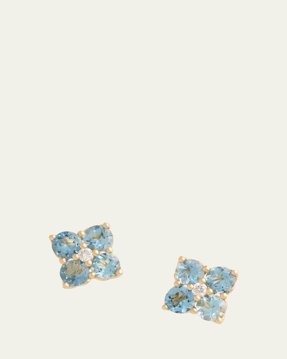18k Aquamarine and Diamond Cluster Stud Earrings